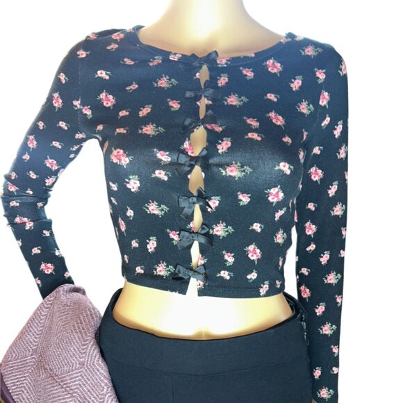 Sugar Moon Womens Long Sleeve Knit Cardigan Size S Floral Coquette - Picture 2 of 7